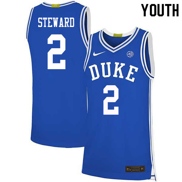 Youth #2 DJ Steward Duke Blue Devils College Basketball Jerseys Sale-Blue